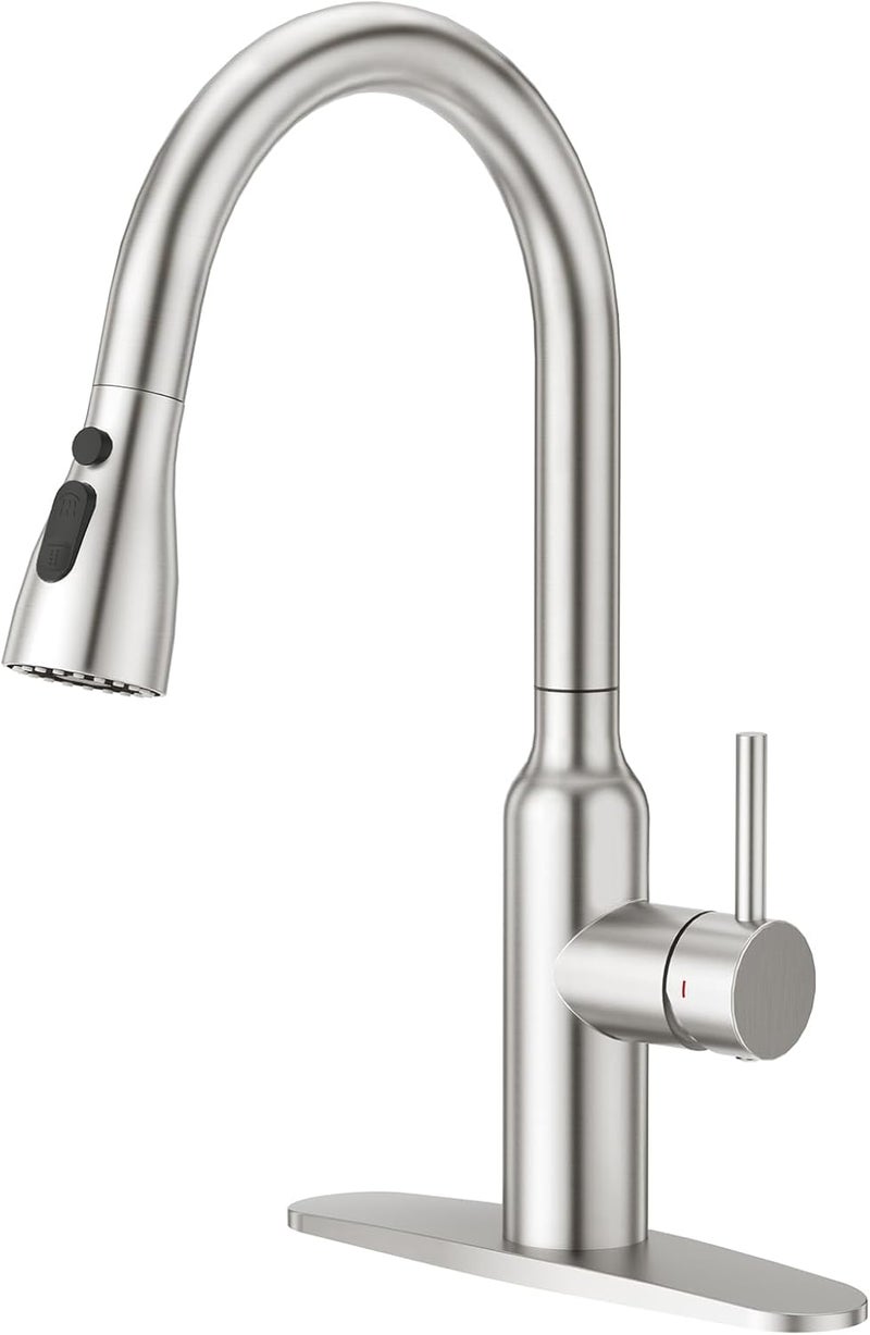 Crea Brushed Nickel Kitchen Faucets with Pull Down Sprayer, Faucets for Kitchen Sink, Small High Arc RV Stainless Steel Single Handle Pull Out Kitchen Sink Faucets, Brushed - Image 1